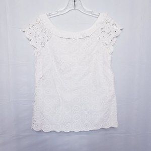 LILLY PULITZER Scalloped Eyelet Lace Ruffle Top